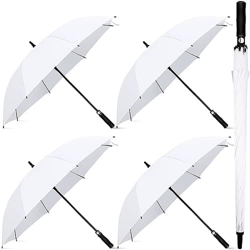 Weewooday 4 Pack Large White Umbrella 47 Inches Auto Open Wedding Golf Windproof and Rainproof Umbrella Bride Bridegroom Party(Eva Handle)
