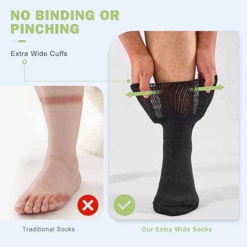 inaWarm Diabetic Grip Socks for Men & Women, 3 Pairs, Extra Wide Black 9-12 — view 5