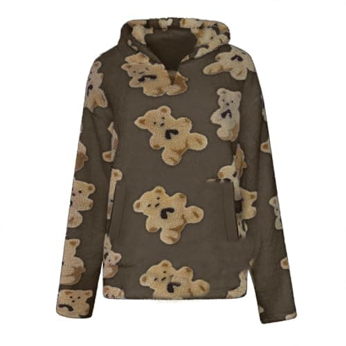 Womens Fleece Coat - Bear Fluffy Fuzzy Hoodies, Teddy Long Sleeve Sherpa Sweatshirt, Comfy Cosy Jackets, Ladies Soft Winter Warm Pullover Tops, Pockets, Oversized Outwear, Walking Travel Uk Brown L — view 5