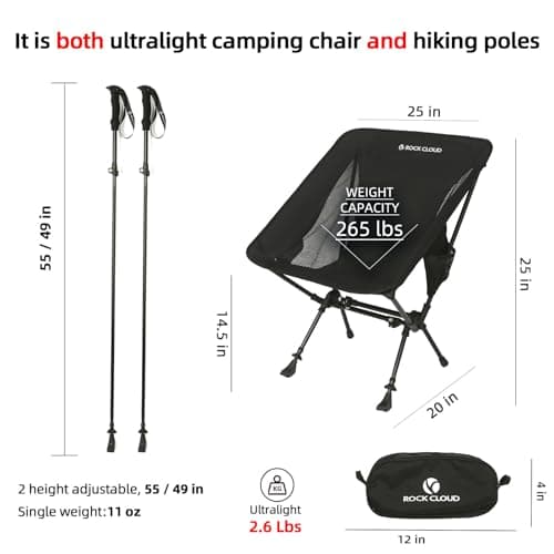ROCK CLOUD 2-in-1 Portable Camping Chair Trekking Pole Folding Chairs Walking Sticks for Outdoor Camp Hiking Backpacking Lawn Beach Sports — view 2