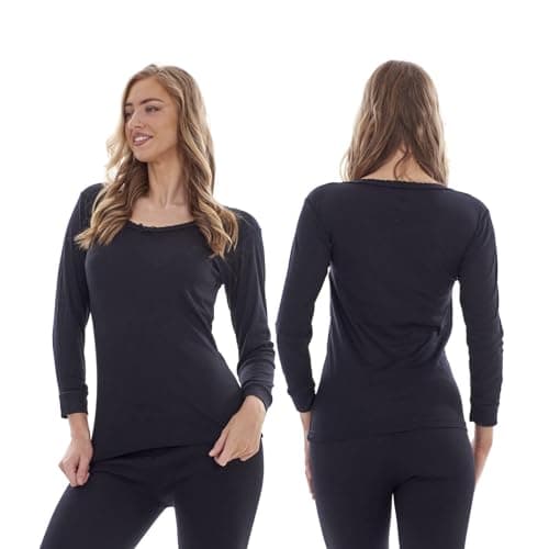Keanu Heatforce Ladies Thermal Long Sleeve Tops - Pack of 3 - Winter Warm 0.45 TOG Brushed Underwear Long Sleeve Top Baselayer (Black, Large)