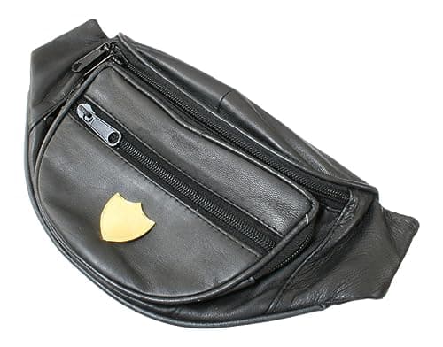 Engraved Shield Black Leather Fanny Pack Adjustable Travel Bumbag Gift ES