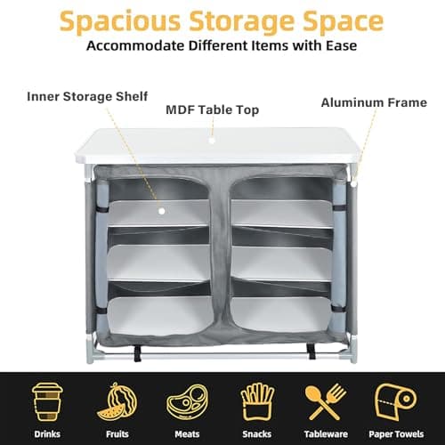 The Fellie Camping Kitchen Folding Camp cupboards Outdoor Kitchen Tables and Storage Units for Picnic and BBQ Grey, 100x50x80cm — view 4