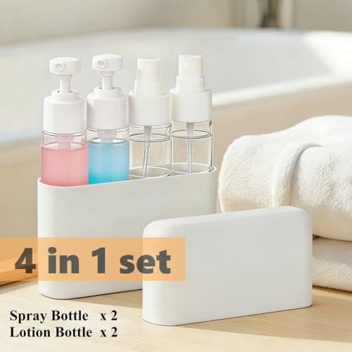 Aurdox Travel Bottles Set, TSA Approved Containers for Toiletries, 4 in 1 Set Dispensers Include Spray Bottles and Pumps Bottles with Silicone Case for Cosmetics and Liquids- Leakproof (Grey) — view 4