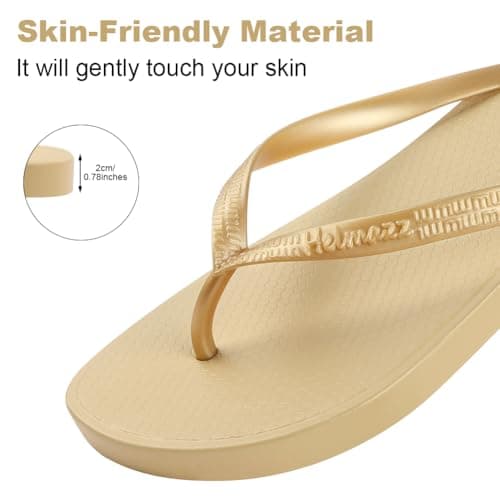 Aomig Unisex Flip Flops Ladies Girls Mens Flatform Beach Flip-Flop Slim PVC Flip Flops Women's Yoga Mat Comfortable Beach Platform Sandals Slip-Resistant Flat Flip Flop for Shower(Gold-7 UK) — view 5