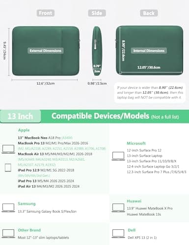 HYZUO 13 Inch Laptop Case Sleeve Bag Set for MacBook Air M5, Jungle Green — view 6