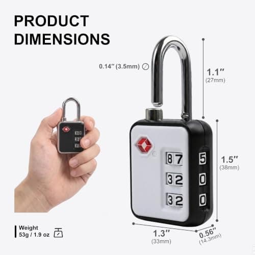 UP Security TSA-Approved Combination Padlock - Durable, Resettable, Compact Travel Lock for Luggage, Suitcase, Gym Locker, and More (Black+White) — view 5