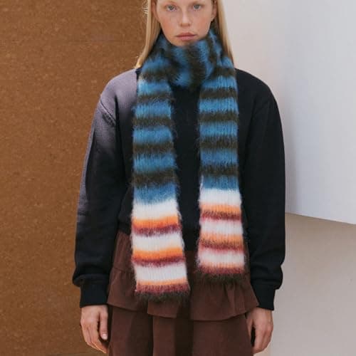 Maxtonser Color Blocking Stripe Knit Scarf Soft Knitting Fabric Neckerchief Lightweight Unisex Winter Accessory, for Family Travel — view 6