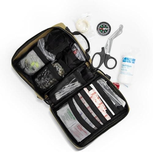 Kitgo Camping Survival Kit First Aid 108 Piece Professional Emergency Survival Gear Tool for Hunting Hiking Outdoor Adventure Fishing Travel Military Tropical Storms (Khaki) — view 4