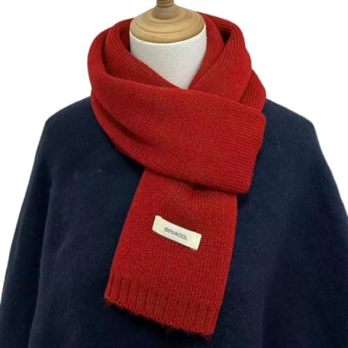 Kovake Winter Wool Scarf Warm Cashmere Scarf - 100% Wool - Soft Knitted Scarf Autumn Winter Solid Versatile Shawl Neck Wrap for Women Mens, 160 x 20 cm (Red) — view 3