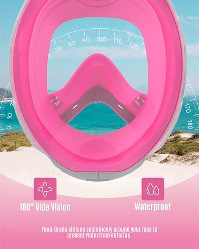 G2RISE Full Face Snorkel Mask Kids Snorkeling Set, 180 Degree Panoramic View, Anti-Fog & Anti-Leak Dry Top Snorkel Set for kids 3-8 (White Pink) — view 6