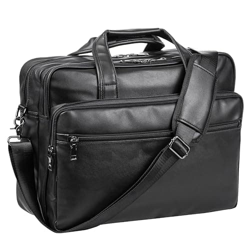 seyfocnia Leather Laptop Bag, Men's 17.3 Inch Messenger Briefcase Business Satchel Computer Handbag Shoulder Bag Fits 17.3 Inch Laptop Computer (Black)