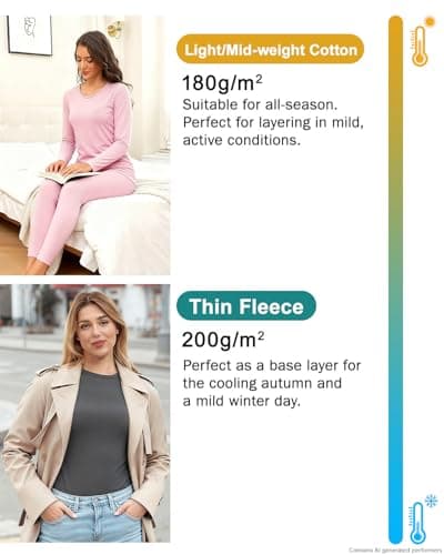wirarpa Women's Thermal Underwear Set Cotton Base Layer Top & Bottoms L — view 4