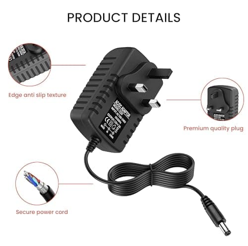 12V 2A DC Power Supply UK Plug AC Adapter with 8 DC Plug Tips, Converter Driver AC 100-240V Supply to DC 12V, AC to DC Converter Adapter Transformer for CCTV Camera, USB 3.0 HUB, LED Lights — view 3