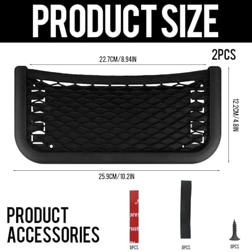 Storage Nets for Campervans, 2 Pcs Universal Car Mesh Storage Organizer Pocket Net with Plastic Frame Seat Back Pockets for Motorhome, Truck, Boat (26 x 12 cm) — view 2