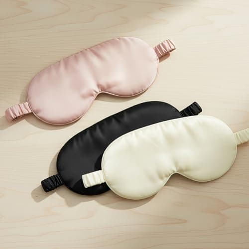 Beige 3D Contoured Silk Sleep Mask, Luxurious Smooth Eye Cover with Elastic Adjustable Strap, Breathable Cooling Light Blocking Blindfold for Men Women, Portable Eye Mask for Work Travel Night Sleep — view 6