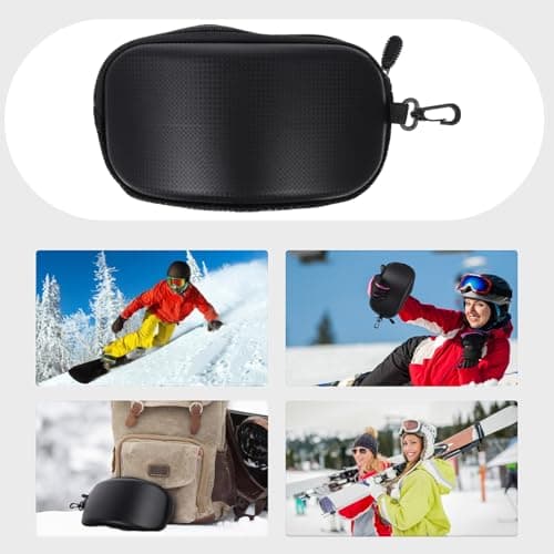 LALADEFIEE Ski Goggles Box with Zipper, Waterproof Hard Protective Sports Glasses Case, Black Leather Eyewear Storage for Skiing and Snowboarding — view 4