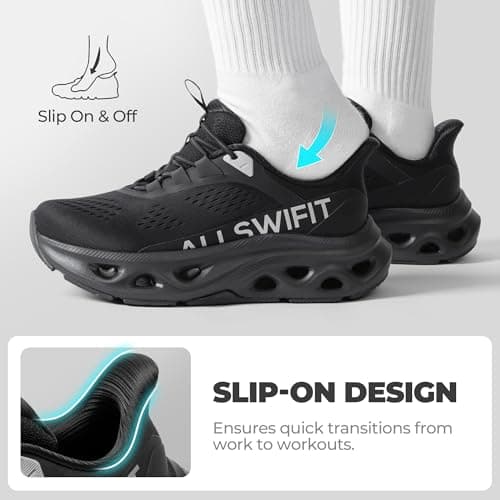 ALLSWIFIT Women's Slip On Cushioning Walking Run Shoes,All Black,5.5 — view 4
