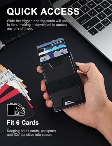 LXMY Mens Card Holder Wallet,RFID Blocking Credit Card Holder,Pop Up Minimalist Slim Metal Wallet with Backplate & Cash Band,Suitable Gifts for Men — view 4