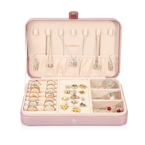 LANDICI Jewellery Box Small Jewellery Organiser for Women Girls, Rose Gold — view 2