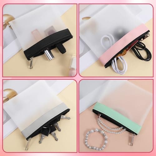 SULIKJHUI 4 Pcs Small Clear Makeup Bag for Purse, 4.9x4.5 Inch Mini Zipper Pouch with Leather Trim, Frosted Cosmetic Bag for Handbag, Backpack, Travel & Daily Use (Multicolor) — view 5