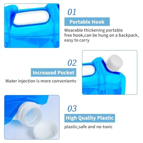 SJAUBKJOG 4 Pcs Collapsible Water Container Set (10L & 5L), Blue Folding Camping Water Containers, Portable Space-Saving Water Bag Jugs for Hiking, Sport, Camping, BBQ, Picnic, Festivals — view 3