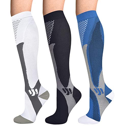 3 Pairs Knee Length Medical Compression Socks for Women & Men, 20-30 mmhg