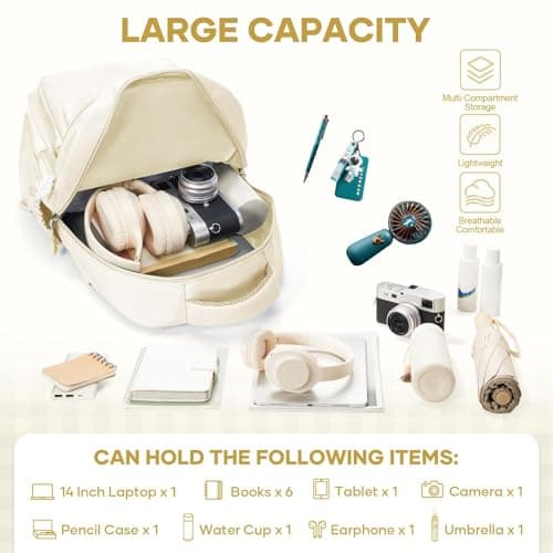 HYC00 School Backpacks for Teenage Girls Boys Casual Daypacks Lightweight School Bags for Girls Secondary High College Bookbag Lightweight Schoolbag Travel Rucksack Work Bag for Women Men,Beige — view 3