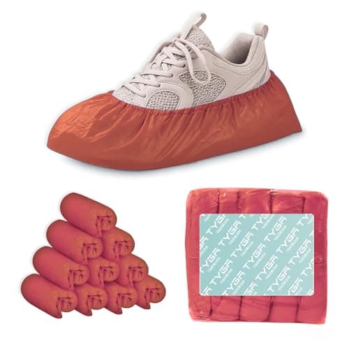 TYGA Waterproof Shoe Covers Disposable, CPE, Red, Pack Of 100
