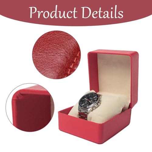 Single PU Leather Watch Storage Box, Jewelry Bracelet Organizer,Portable Red Watch Gift Box with Removable Cushion for Men Women Unisex,Travel Case for Smart & Most Watches,Birthday Valentine Present — view 3