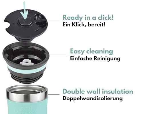 Milu Travel Mug 370ml 450ml - Insulated Coffee Cup to go - 100% Leak Proof - Stainless Steel Drinking Mug - Car Mug Double Wall Insulation Thermo Coffee Flask (Teal, 450ml) — view 5