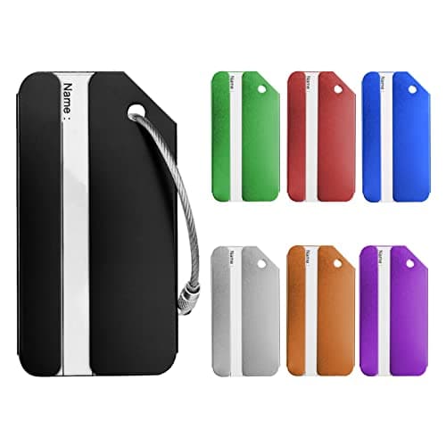 Flintronic 7 Pcs Luggage Tags, Aluminum Alloy Baggage Labels, Suitcase ID Tag Set, Handbag Tag Labels Travel Accessories for Checked Luggage, Hand Luggage and Handbags - Multicolors