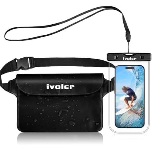 ivoler [2 Pack Waterproof Phone Case & Pouch Set, IPX8 Dry Bag with Waist Strap for Beach, Swimming, Kayaking, Fits iPhone 17 16 15 Pro Max, Samsung S26 S25 Ultra, Up to 7.0" - Black+Clear