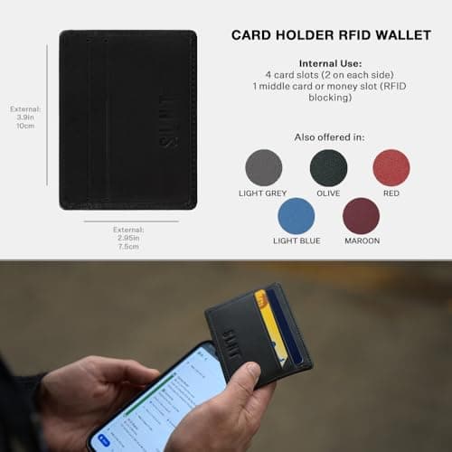 SLNT Napa Top Grain Leather RFID & NFC Signal Blocking Simple Card Wallet - Contains 4 Credit Card Slots and 1 Center Pocket - Clean, Sleek, Stylish Design - Slim and Lightweight Profile (Black) — view 4