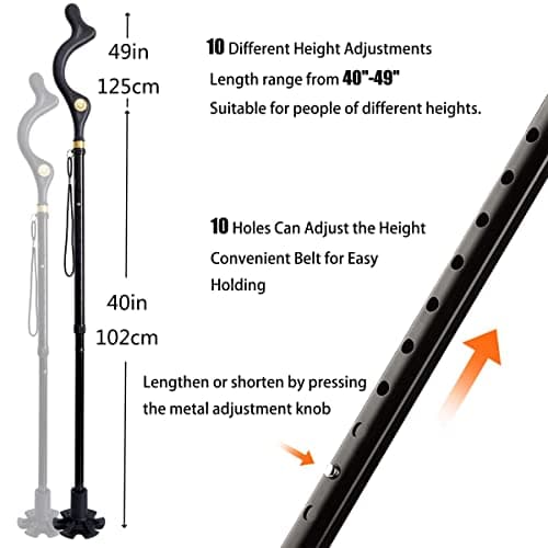 Yinghesheng Folding Walking Stick Elderly Crutches Posture Walking Cane Walking Sticks for Men Women Portable Safety Lightweight Adjustable Height Self-Stand 360 Deg Traction Non Slip Crutch — view 2