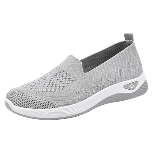 Women's Walking Shoes Breathable Mesh Upper Lightweight Casual Trainers (Grey,3)