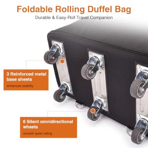 Foldable Rolling Duffel Bag with 6 Wheels, 61-185L Expandable Large Suitcase, Waterproof Collapsible Luggage, Suitcase Collapsible Rolling Travel Duffle Bag for Camping, Holiday, Black — view 4