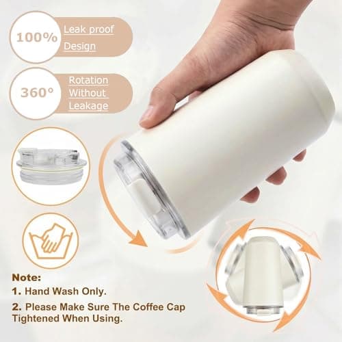 chenqi 380ml Insulated Coffee Cup with Leakproof Lid,Reusable Double Walled Coffee Mug,Stainless Steel Thermal Cup for Hot Cold Drinks (Beige) — view 4