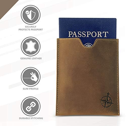 WANDERINGS Leather Passport Holder - Ideal for Travel - Handmade Genuine Leather Wallet with Passport Pocket and Card Slots - RFID Blocking for Security Against Data Theft - 11x13 Cm — view 4