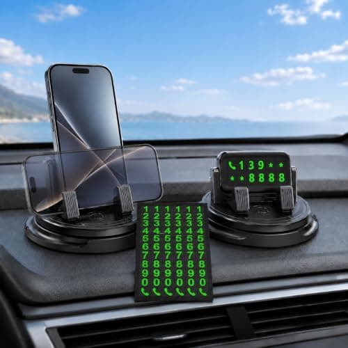 DVDVBOOM Car Phone Holder 360° Rotating, Universal Dashboard Mobile Phone Holder for Cars, Car Phone Mount with Hidden Parking Plate, Car Interior Accessories for 4-7 inch Phones