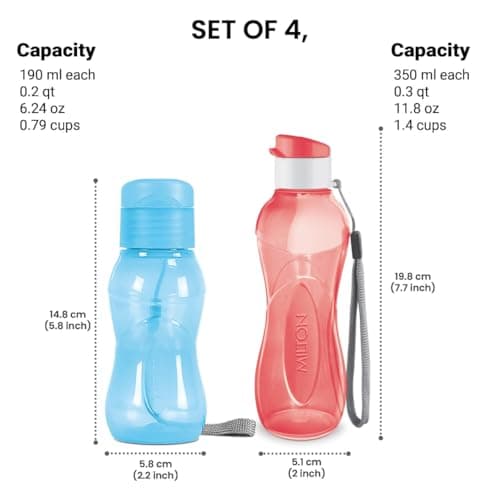 MILTON 4 pack 6 and 12 oz Kids Water Bottle for School Leak Free Flip Lid- Portable Small Sports Water Bottle for Adults Carry Strap Party Favors for Kids Prizes Gifts Goodie Bag Stuffers Bulk Pack — view 2