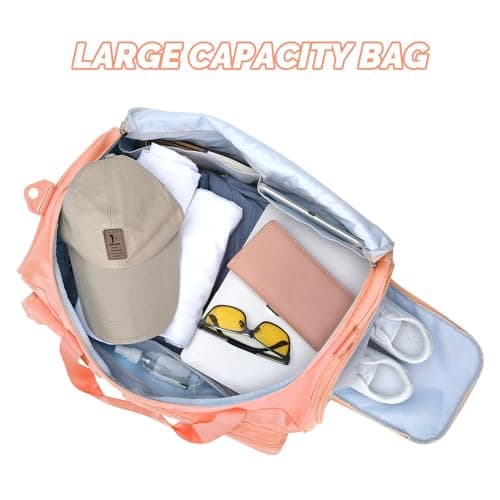 MAXTOP Travel Duffle Bag for Women Carry On Tote Weekender Overnight Bag Large Capacity Duffel Bag with Shoe Compartment,Gym Tote Bag with Dry and Wet Separation Orange — view 3