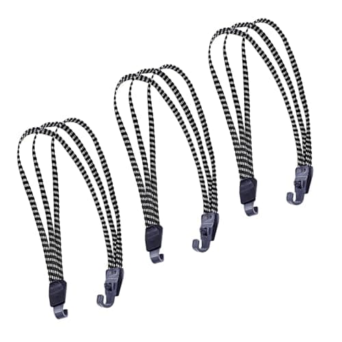 JZK 3 Pieces 3-way bike rack bungee straps with hooks, motorcycle luggage elastic straps, small bungee cords for bicycle rear rack, cycle pannier bag straps