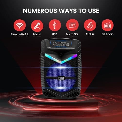 Pyle Portable Bluetooth Karaoke Machine, 1200W Rechargeable Speaker System with 38cm Subwoofer, Mic Input, Party Lights, USB SD Radio, Voice Amplifier, Singing Machine for Kids and Adults — view 3
