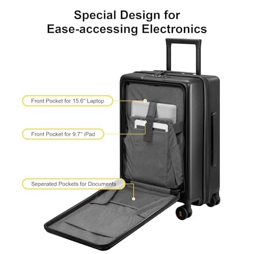 LEVEL8 Carry on Suitcase 20 Inch, Travel Suitcase Cabin Luggage with Laptop Compartment, PC Hardside 4 Spinner Wheels Silent with TSA for Business(54.5CM, 38L,Black) — view 4