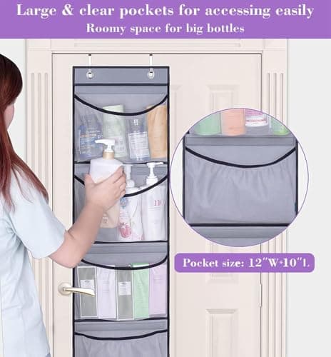MISSLO 2 Pack Over the Door Storage Hanging Organiser with 5 Mesh Pockets Organizer for Bedroom, Bathroom, Closet, Wardrobe, Grey — view 4