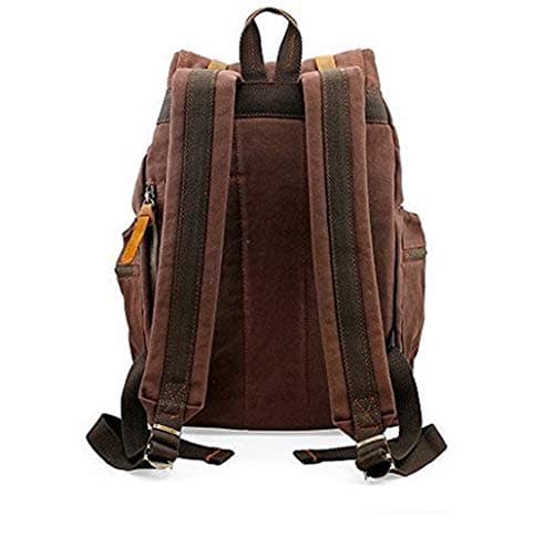 Vintage Unisex Casual Leather Backpack Canvas Rucksack Bookbag Satchel Hiking Backpack Travel Outdoor Shouder Bag — view 6