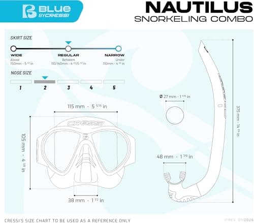 Cressi since 1946 - Nautilus Combo - Force Mask Separate Polycarbonate Lenses + Vibe Snorkel TPR Tube Silicone Mouthpiece Ideal Snorkeling and Surface Swimming - Acquamarine - One Size - Adult — view 5