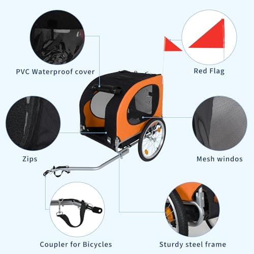 Orange Dog Bike Trailer Foldable Pet Carrier Cart for Travel — view 3