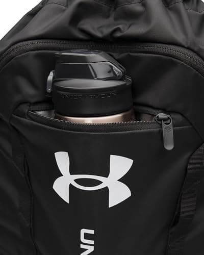 Under Armour Unisex Hustle Sackpack, Water-Resistant Rucksack for Sports and Outdoor Pursuits, Essential Sports Bag with Front Pocket,Black/Black/White,OSFM — view 4